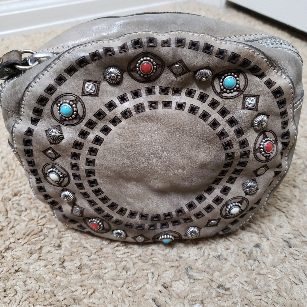 Campomaggi Gray Studded Leather Crossbody